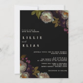 Modern Dark Floral | Moody Black en White Wedding Kaart (Voorkant)