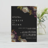 Modern Dark Floral | Moody Black en White Wedding Kaart (Staand voorkant)