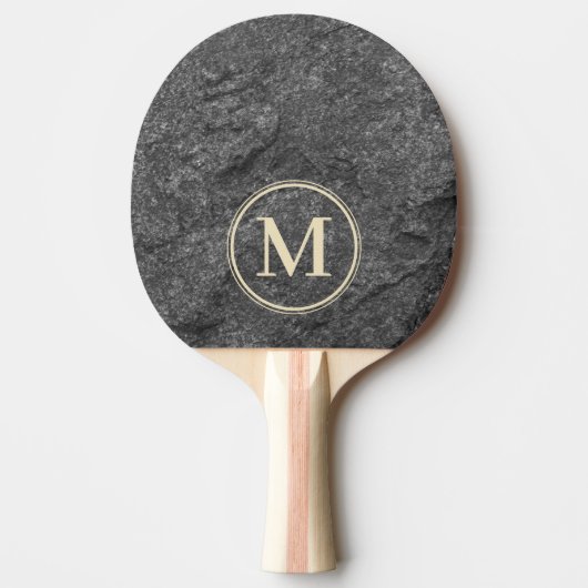 Modern Dark Granite Stone Monogram Tafeltennisbatje (Voorkant)