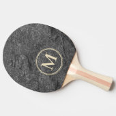 Modern Dark Granite Stone Monogram Tafeltennisbatje (Zijkant)