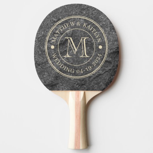 Modern Dark Granite Stone Wedding Monogram Tafeltennisbatje (Voorkant)