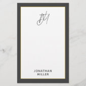 Modern Dark Gray Monogram Briefpapier (Voorkant)