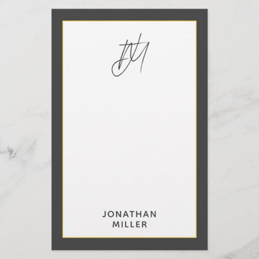 Modern Dark Gray Monogram Briefpapier (Voorkant)