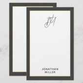 Modern Dark Gray Monogram Briefpapier (Voorkant / Achterkant)