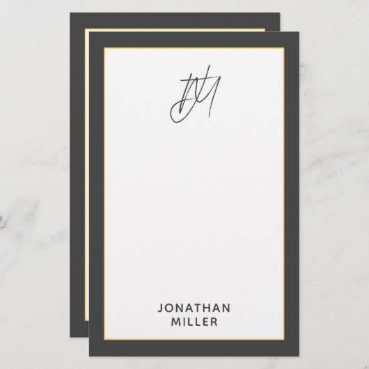 Modern Dark Gray Monogram Briefpapier (Voorkant / Achterkant)