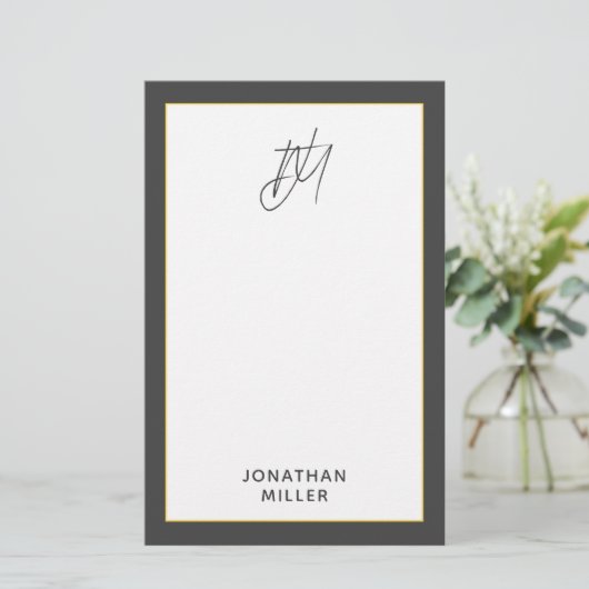 Modern Dark Gray Monogram Briefpapier (Staand voorkant)