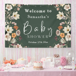 Modern Dark Green Boho Wildflower Baby shower Spandoek