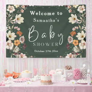 Modern Dark Green Boho Wildflower Baby shower Spandoek