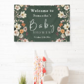 Modern Dark Green Boho Wildflower Baby shower Spandoek (Insitu)