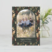 Modern Dark Green Holly Arch Photo Feestdagenkaart (Staand voorkant)