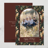 Modern Dark Green & Red Holly Arch Photo Feestdagenkaart (Voorkant / Achterkant)