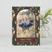 Modern Dark Green & Red Holly Arch Photo Feestdagenkaart (Staand voorkant)