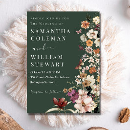 Modern Dark Green Rustic Boho Wildflower Wedding Kaart