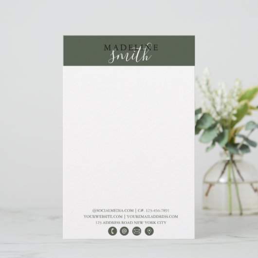 Modern Dark Green Script Briefpapier (Staand voorkant)