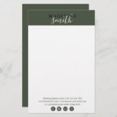 Modern Dark Green Script Briefpapier (Voorkant / Achterkant)