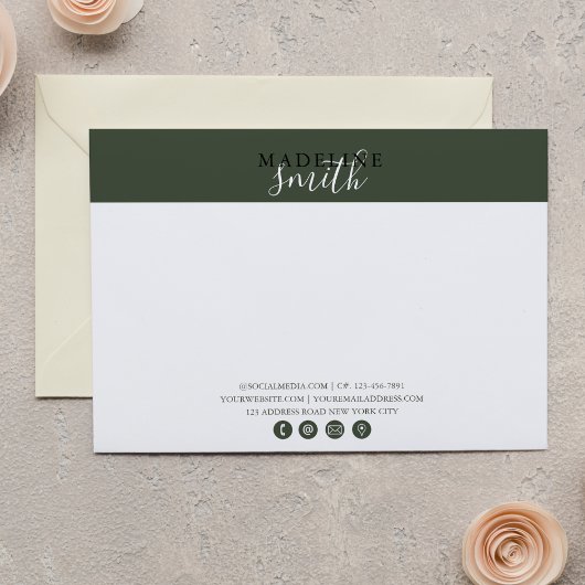 Modern Dark Green Script Flat Note Card Notitiekaartje