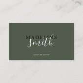 Modern Dark Green Script QR code Visitekaartje (Voorkant)