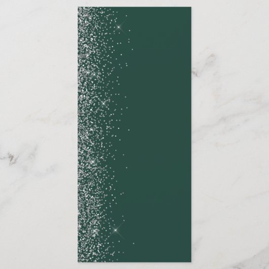 Modern Dark Green Silver Glitter Edge Wedding Menu (Achterkant)