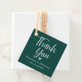 Modern Dark Green Three Hearts Wedding Thank You Bedankjes Labels (In situ)