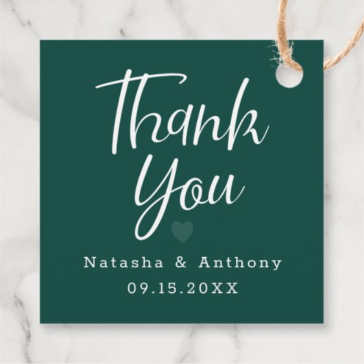Modern Dark Green Three Hearts Wedding Thank You Bedankjes Labels (Achterkant)