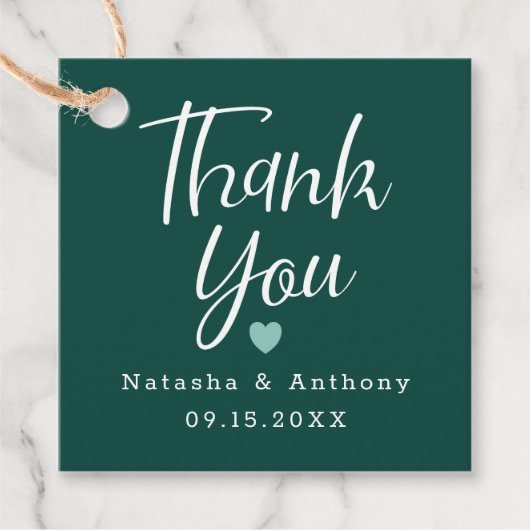 Modern Dark Green Three Hearts Wedding Thank You Bedankjes Labels (Voorkant)