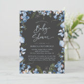 Modern Dark Grey Dusty Blue Boy Baby shower Kaart (Staand voorkant)