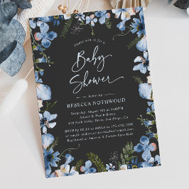 Modern Dark Grey Dusty Blue Boy Baby shower Kaart