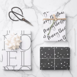 Modern Dark Grey NOEL Merry Kerstry Inpakpapier Vel
