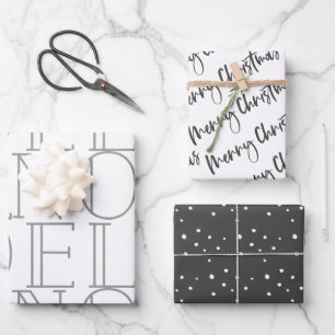 Modern Dark Grey NOEL Merry Kerstry Inpakpapier Vel