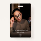 Modern Dark Large Photo Employee ID Badge (Voorkant)