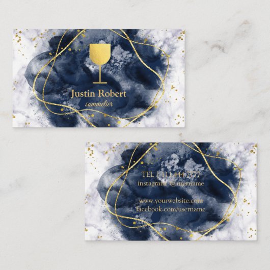 Modern Dark Marble Wine Bartender Sommelier Busine Visitekaartje (Voorkant / Achterkant)