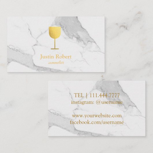 Modern Dark Marble Wine Bartender Sommelier Visitekaartje (Voorkant / Achterkant)