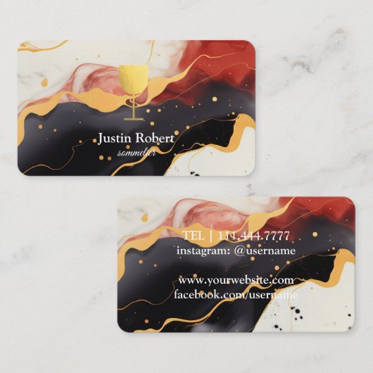 Modern Dark Marble Wine Bartender Sommelier Visitekaartje (Voorkant / Achterkant)