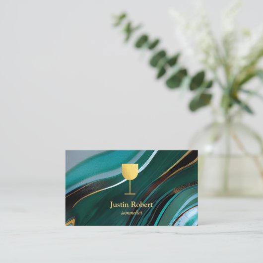 Modern Dark Marble Wine Bartender Sommelier Visitekaartje (Staand voorkant)