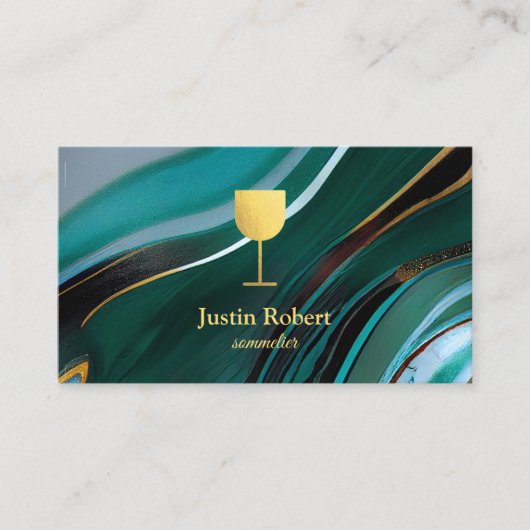 Modern Dark Marble Wine Bartender Sommelier Visitekaartje (Voorkant)