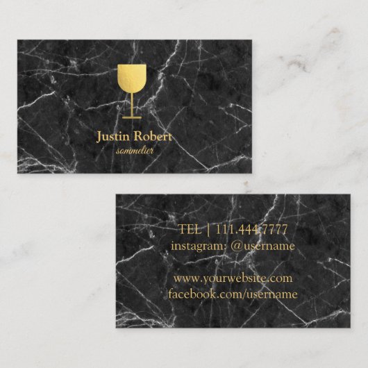 Modern Dark Marble Wine Bartender Sommelier Visitekaartje (Voorkant / Achterkant)