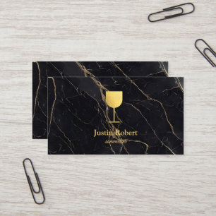 Modern Dark Marble Wine Bartender Sommelier Visitekaartje