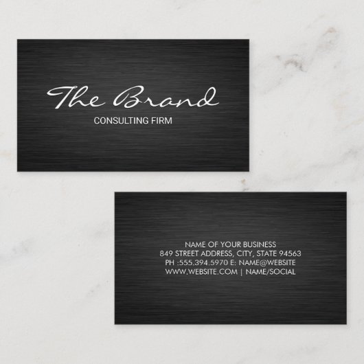 Modern Dark Metallic | Cursief Visitekaartje tekst (Voorkant / Achterkant)