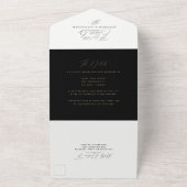 Modern Dark Moody Black Gold Wedding All In One Uitnodiging (Buitenkant)