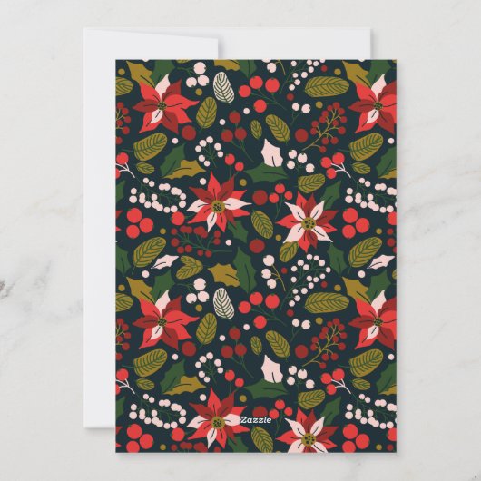 Modern Dark Moody Blue Poinsettia Feestdagenkaart (Achterkant)