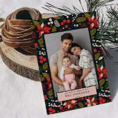 Modern Dark Moody Blue Poinsettia Feestdagenkaart