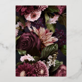 Modern Dark Moody Burgundy Floral Wedding Gold Folie Uitnodiging (Achterkant)