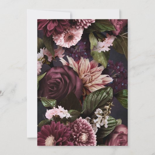 Modern Dark Moody Burgundy Pink Floral Wedding IV Kaart (Achterkant)