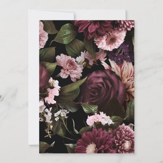 Modern Dark Moody Burgundy Script Floral Wedding I Kaart (Achterkant)