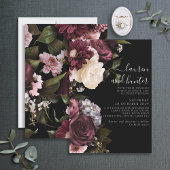 Modern Dark Moody Burgundy Script Floral Wedding I Kaart
