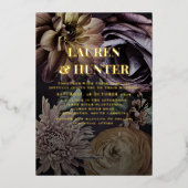 Modern Dark Moody Paarse Botanical Weddenschap Gol Folie Uitnodiging (Voorkant)