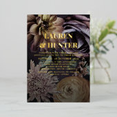 Modern Dark Moody Paarse Botanical Weddenschap Gol Folie Uitnodiging (Staand Voorkant)