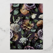 Modern Dark Moody Paarse Floral Wedding Gold Folie Uitnodiging (Achterkant)