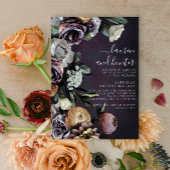 Modern Dark Moody Paarse Script Floral Wedding Inv Kaart