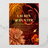 Modern Dark Moody Sunset Floral Wedding Gold Folie Uitnodiging (Voorkant)